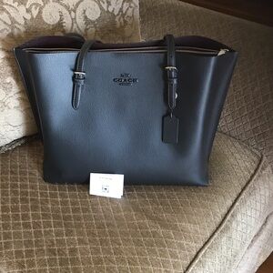 Coach Mollie Black Leather Messenger Tote with Top Zip CV968